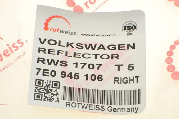 Светоотражатель заднего бампера VW T5 (R) RWS1707 фото