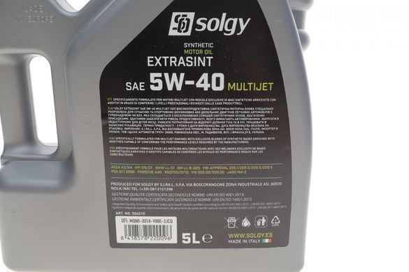 Олива 5W40 EXTRASINT MULTIJET (5L) (RN 0700 / 0710 / Mercedes226.51 / API SN / CF / ACEA A3 / C4) 504010SOL фото